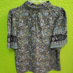 LOFT Green and Blue Floral Top